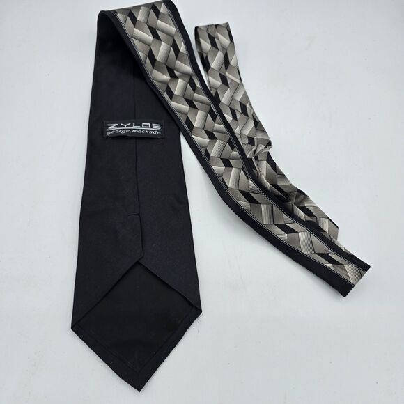 Zylos George Machado Necktie Gray Geometric Square Silk 58 X 4in Vintage - Picture 3 of 6